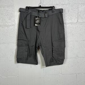 Blue Ice Men's Flat Front Belted Cotton Cargo Shorts, gray 36 reg